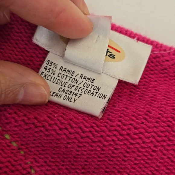 Talbots Pink Ramie Blend Cardigan Felt Sweet Peas Floral Embroidery Size Medium - Picture 13 of 13